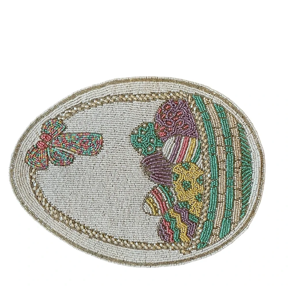 Tahari Home Easter Egg Basket Beaded Placemats 15in Spring Pastel Set of 2 New